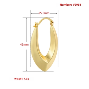 Golden V-shaped hoop earrings dimension view showing 41mm height and 25.5mm width