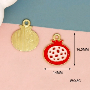 Detailed view of pomegranate alloy charms with dimensions 16.5mm x 14mm and 0.8g weight