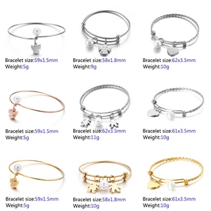 Stainless Steel Bangle Bracelet With Shell Artificial Pearl And Heart Angel Star Pendants Adjustable Open Cuff Wire Jewelry For Women