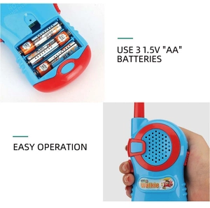 Detail of open battery compartment requiring 3 AA batteries for children's walkie talkie