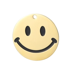Golden round smiley face pendant in hip hop style made of durable titanium steel