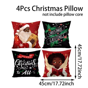 Set of 4 Christmas pillow covers 45x45cm with festive Santa print on faux linen fabric