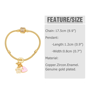 Tableau des tailles détaillé pour le bracelet doré avec pendentif cœur et patte sertie