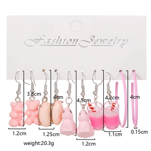 Détails du lot de boucles d'oreilles roses avec breloques résine, 3,8 cm à 4,5 cm