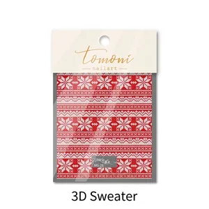 3D relief nail art stickers featuring red winter sweater patterns and white snowflakes MS-24
