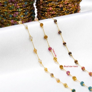 Fashionable 4mm colorful stone bead and 1mm gold metal chain for DIY jewelry making