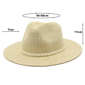 Dimensions du chapeau de paille: tour 56-58cm, bord 7cm et hauteur 11cm