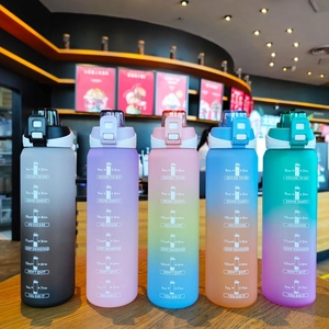 Sports Water Bottle Gradient Frosted With Time Marker Motivational Quotes Leakproof Portable Drinking For Fitness Gym