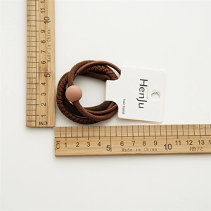 4-piece minimalist brown hair tie set with matte bead, shown with size measurement rulers