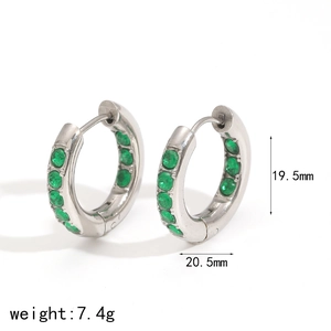 Orecchini a cerchio in acciaio inossidabile con zirconi verde smeraldo, misura 19,5 mm
