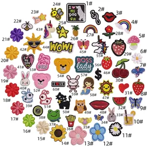 Detailed set of 60 unique embroidered patches with heat seal backing for clothing repair