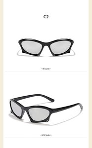 Front and side view of black sporty kids sunglasses with silver-grey UV lenses