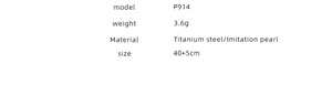 Detailed specifications for titanium steel pearl necklace including model weight and size