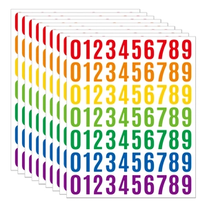 Macro detail of rainbow vinyl number stickers 0-9 with waterproof self-adhesive backing