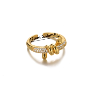 Minimalist gold knot and nail ring with heart cubic zirconia for women, 17mm size