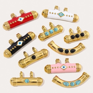 French vintage evil eye pendants with natural pink quartz and gold-plated steel tube