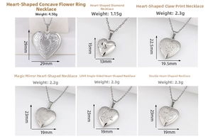 Six assorted heart locket pendants in various sizes and weights for custom jewelry
