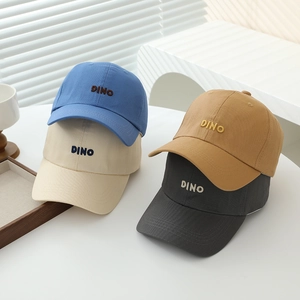 Kids minimalist DINO letter embroidery baseball caps in four colors with natural light