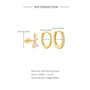 Detail view of 925 sterling silver gold earrings set with AAAAA zircon measurements