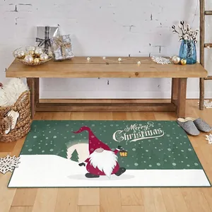 Christmas Door Mat Crystal Velvet Non-Slip Floor Rug Entrance Bedroom Living Room Gnome Reindeer Pattern Holiday Decor