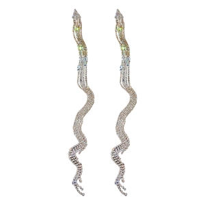 Boucles d'oreilles extra longues à pompon ondulé avec strass brillants pour soirée