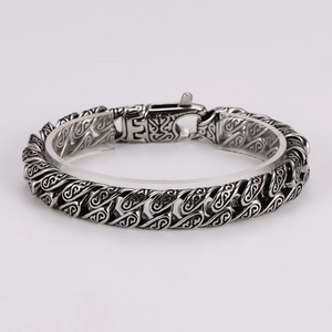 Bracciale in acciaio inossidabile stile hip hop con motivo vintage argento antico