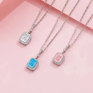 925 Sterling Silver Radiant Cut Pendant Necklace Luxurious Rhinestone Perfume Bottle Shape Fine Jewelry For Women