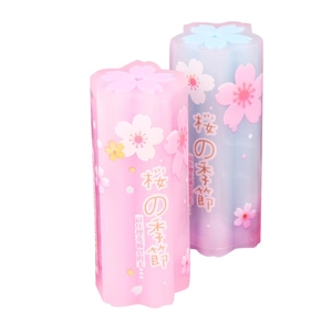 Pink and blue cherry blossom school erasers in transparent storage jars for students