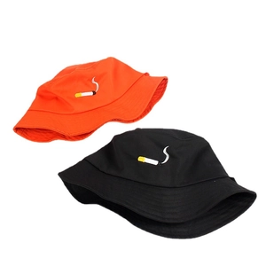 Streetwear cotton bucket hat set in black and orange with cigarette embroidery design
