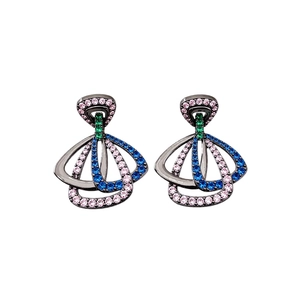 Boucles d'oreilles géométriques vintage avec cristaux de zircon colorés et tiges argent