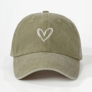 Adjustable kids baseball cap in khaki cotton twill with embroidered white heart icon