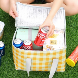 Isolierte Picknicktasche Groß Oxford Stoff Thermo Lunch Bag Für Outdoor Reisen Kariert Gestreift Tragbare Kühltasche