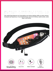 Close-up of waterproof running belt featuring an earphone jack and adjustable buckle