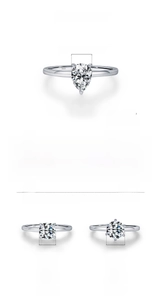 Macro shot of 925 sterling silver rings with 1ct moissanite stones and S925 hallmark