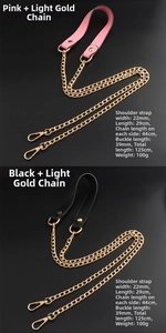 Detail of 125cm gold metal chain and PU leather shoulder strap replacement for handbags