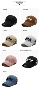 Detailed grid showing seven vintage-style embroidered baseball caps in various colors