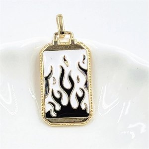 Chic tarot pendant with black flame enamel and golden frame for hip-hop streetwear style