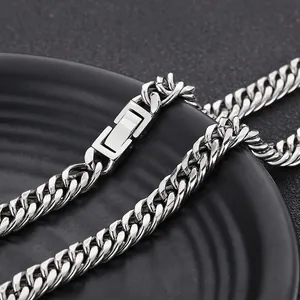 Collier À Maille Gourmette En Acier Inoxydable Poli Bijoux Cuban Link Mode Hip Hop Simple Pour Hommes Femmes Unisexe