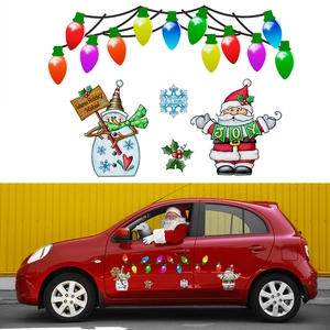 Christmas Magnetic Reflective Stickers Santa Snowman Bulb Pattern For Car Garage Door Refrigerator Holiday Decoration Cartoon Style