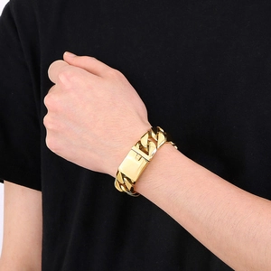 Men's 20mm chunky gold Cuban link bracelet in stainless steel with square clasp