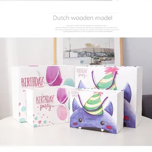 Birthday Party Gift Bag Cartoon Monster Balloon Print White Cardboard Handle Carrying For Kids Festive Celebration