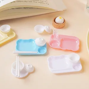 Dollhouse Miniature Kitchenware Toy Plastic Simulation Tableware Bear Shape Plate Bowl Chopsticks Cup Pretend Play Decor