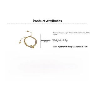 Detail view of quartz beaded bracelet showing product weight 8.7g and 27.6cm size specs