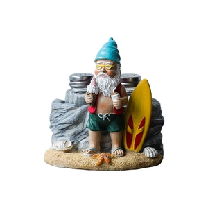 Summer gnome seasoning shakers holder with surfboard and beach theme decor set