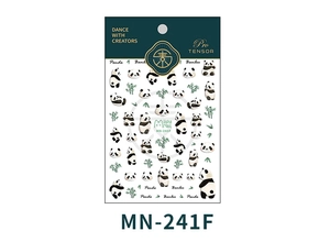 Detail of 3D panda and bamboo nail art decals with adhesive backing on MN-241F sheet