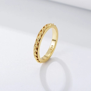 S925 Sterling Silver Gold Plated Twisted Ring For Women Minimalist Braided Geometric Finger Ring Fashion Jewelry Daily Decor