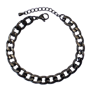Polished gunmetal stainless steel Cuban link bracelet with lobster clasp and extension