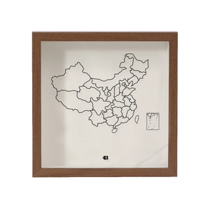 Modern black wood ticket shadow box frame with a minimalist China map design