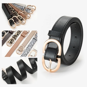 Set of minimalist women's belts with elegant golden D-ring buckles in multiple colors