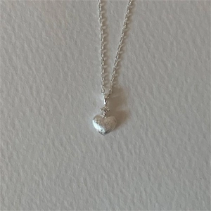 Minimalist 925 sterling silver heart necklace with brushed texture and zircon stone